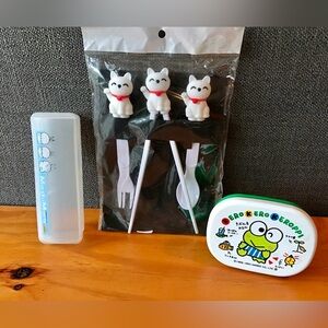 2001 MashiMaro Case 1993 SANRIO Keroppi Divides Case NEW Neko Cat Utensil Lot